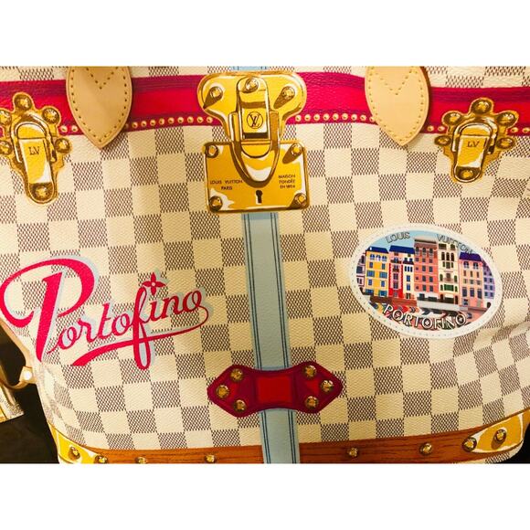 Louis Vuitton Neverfull MM Portofino Damier Azur Summer Trunk Bag Purse Rare LTD - Picture 6 of 16